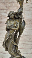 Wood Nymph Bronze Candleholder Hot Cast Marble Base
