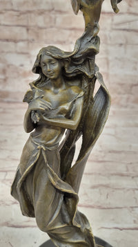 Wood Nymph Bronze Candleholder Hot Cast Marble Base