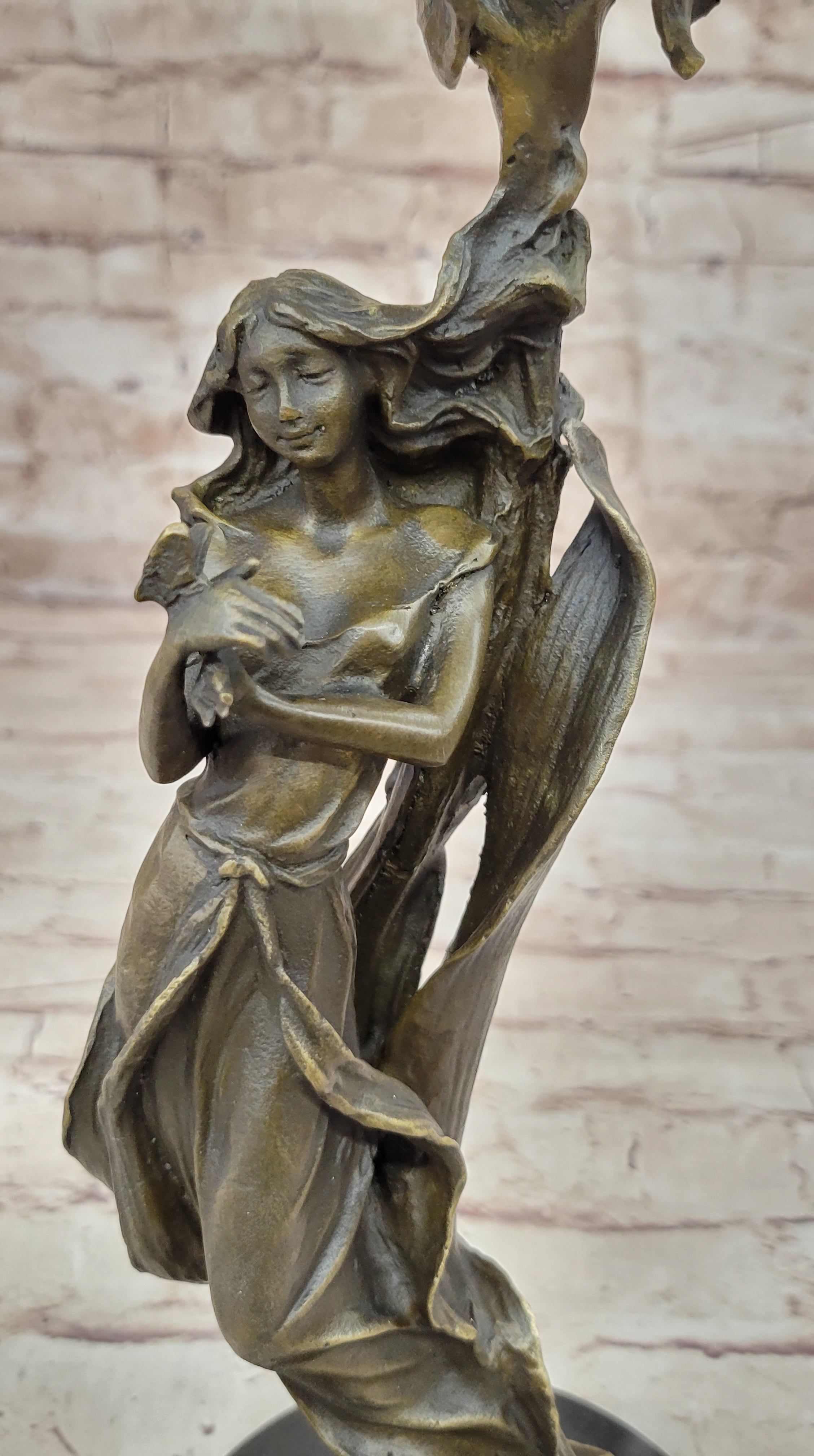 Wood Nymph Bronze Candleholder Hot Cast Marble Base