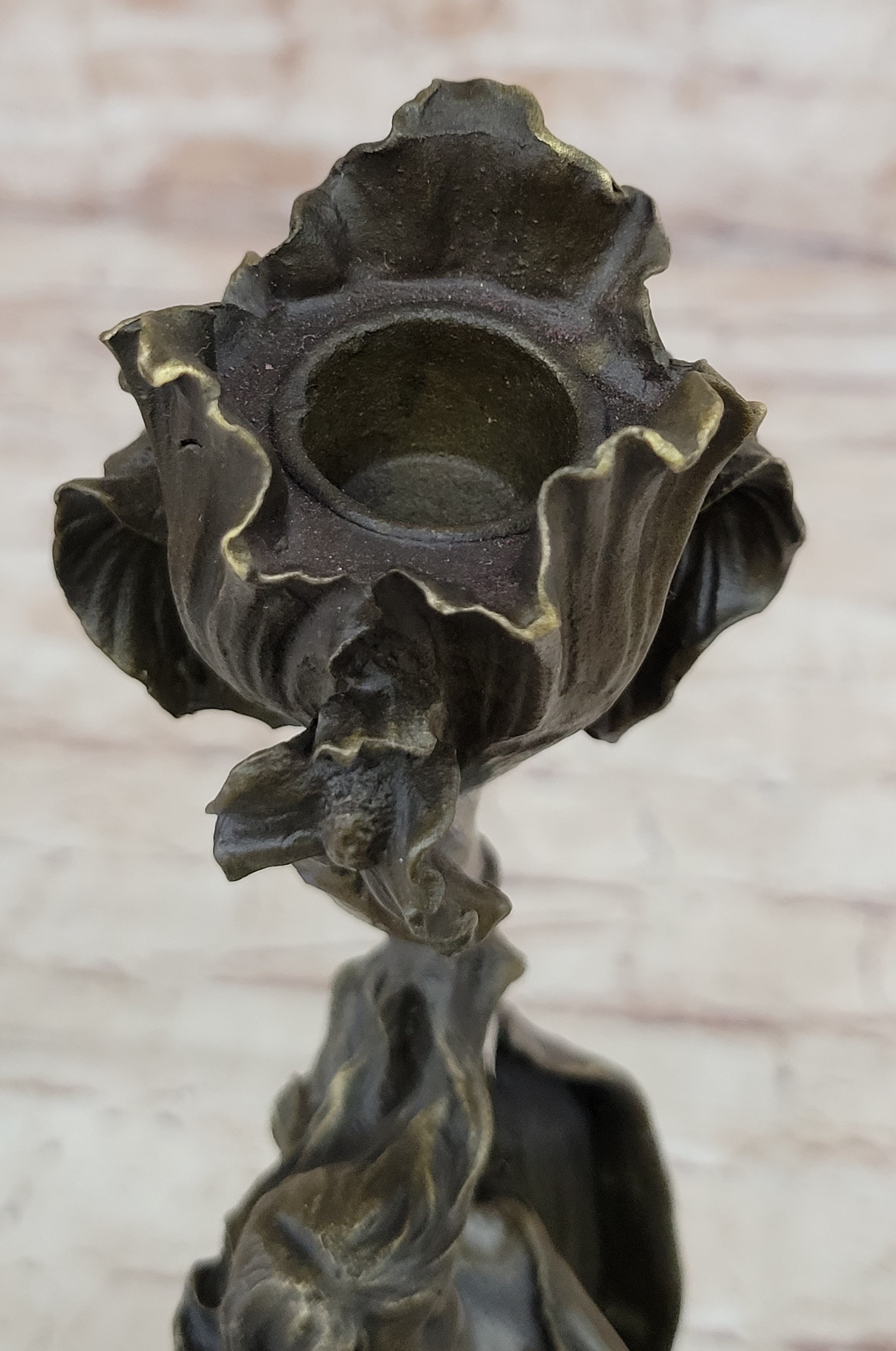 Wood Nymph Bronze Candleholder Hot Cast Marble Base