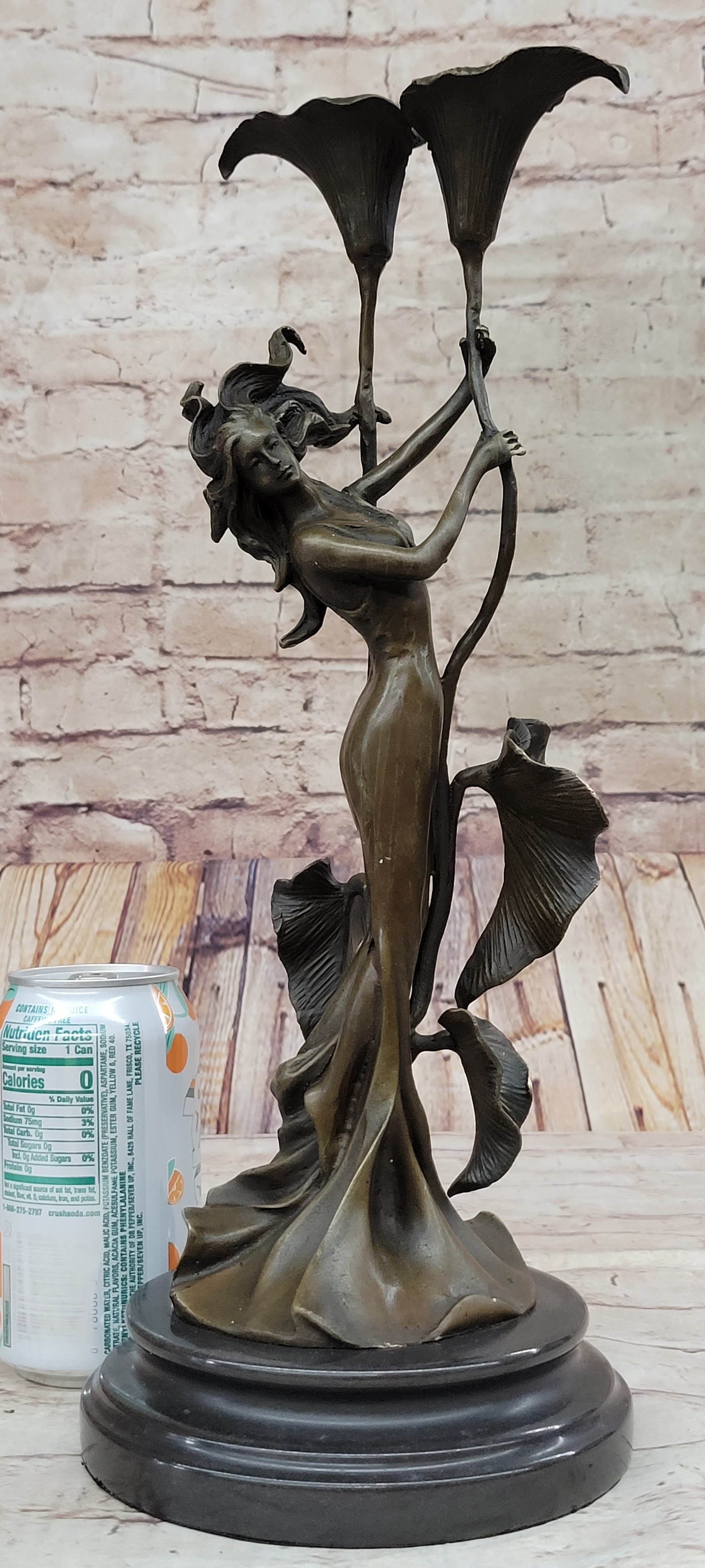 Tulip Young Girl Candlestick Bronze Art Deco Candleholder