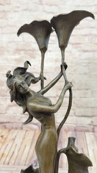 Tulip Young Girl Candlestick Bronze Art Deco Candleholder