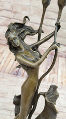 Tulip Young Girl Candlestick Bronze Art Deco Candleholder