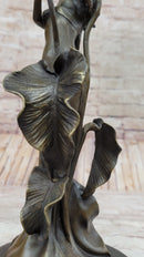 Tulip Young Girl Candlestick Bronze Art Deco Candleholder