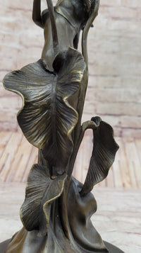 Tulip Young Girl Candlestick Bronze Art Deco Candleholder