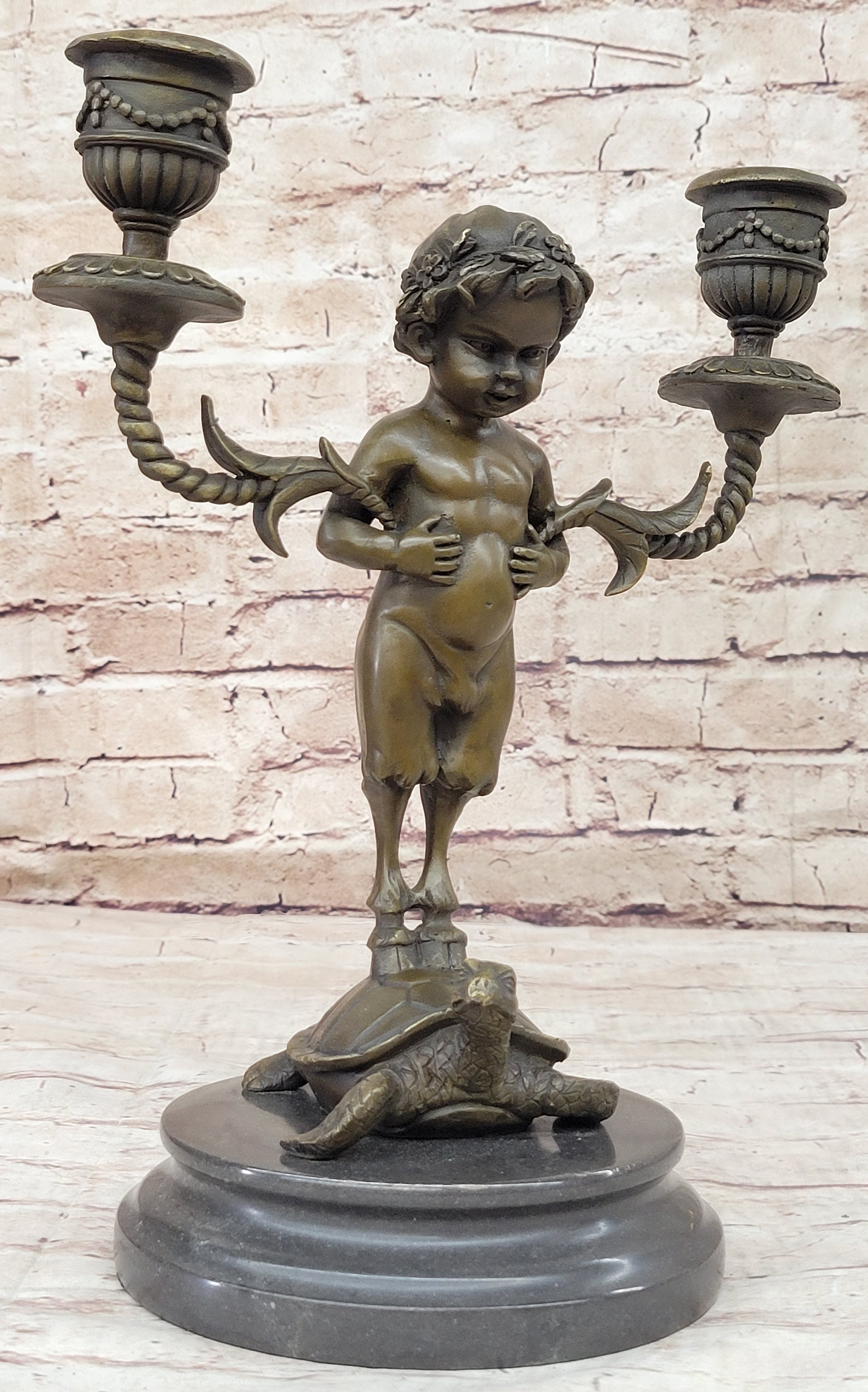 Baby Satyr Bronze Candelabra by Aldo Vitaleh