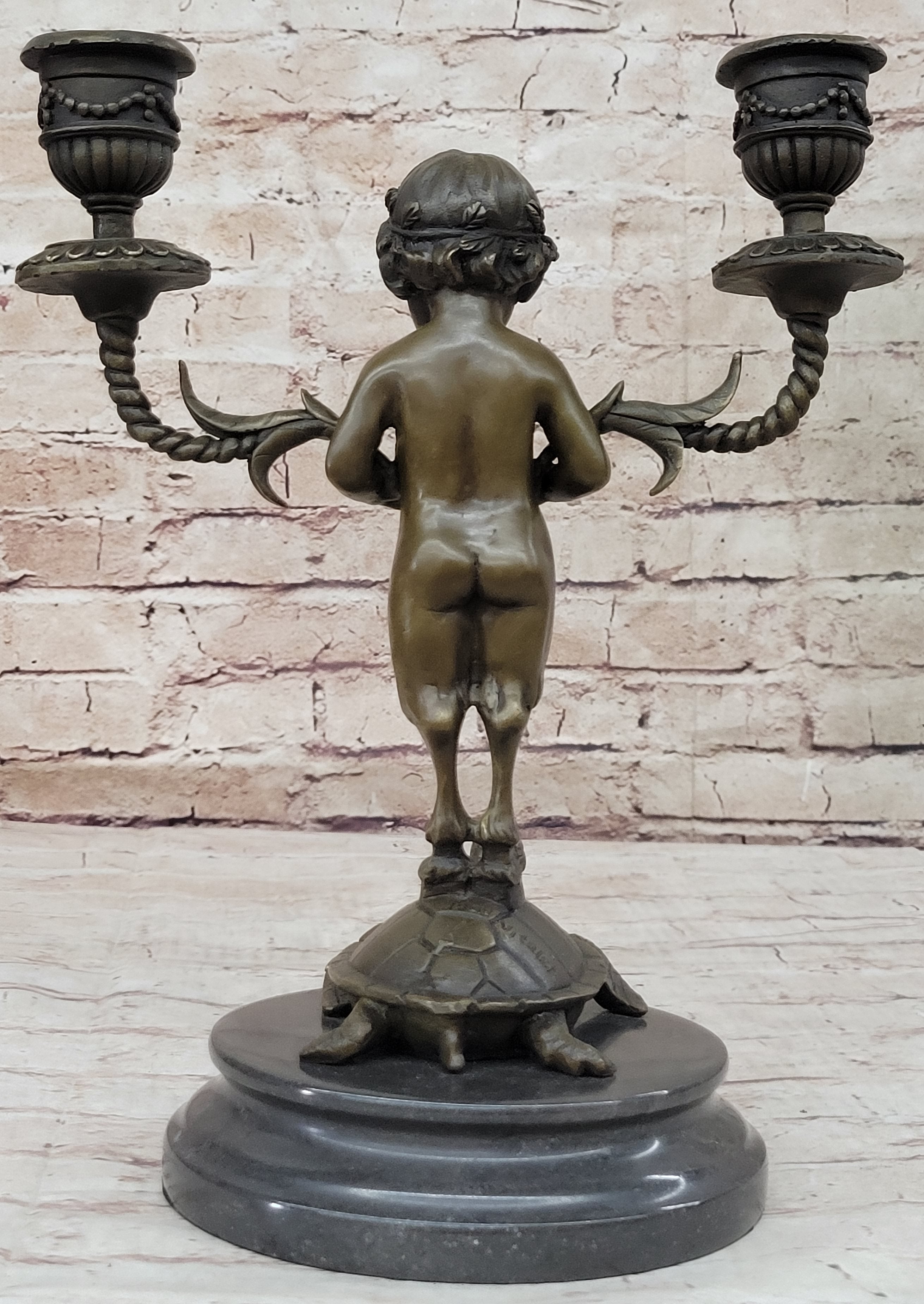 Baby Satyr Bronze Candelabra by Aldo Vitaleh