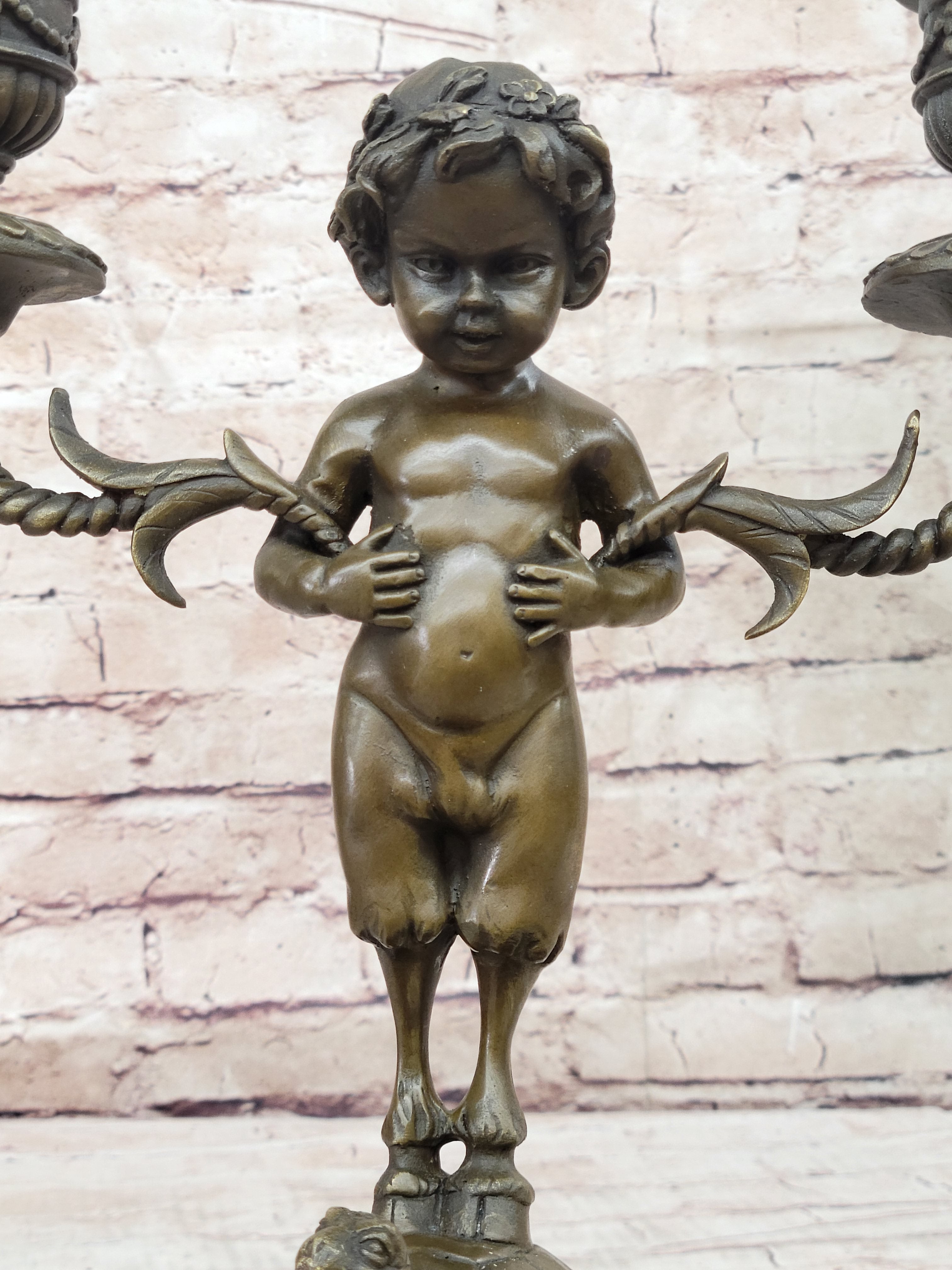 Baby Satyr Bronze Candelabra by Aldo Vitaleh