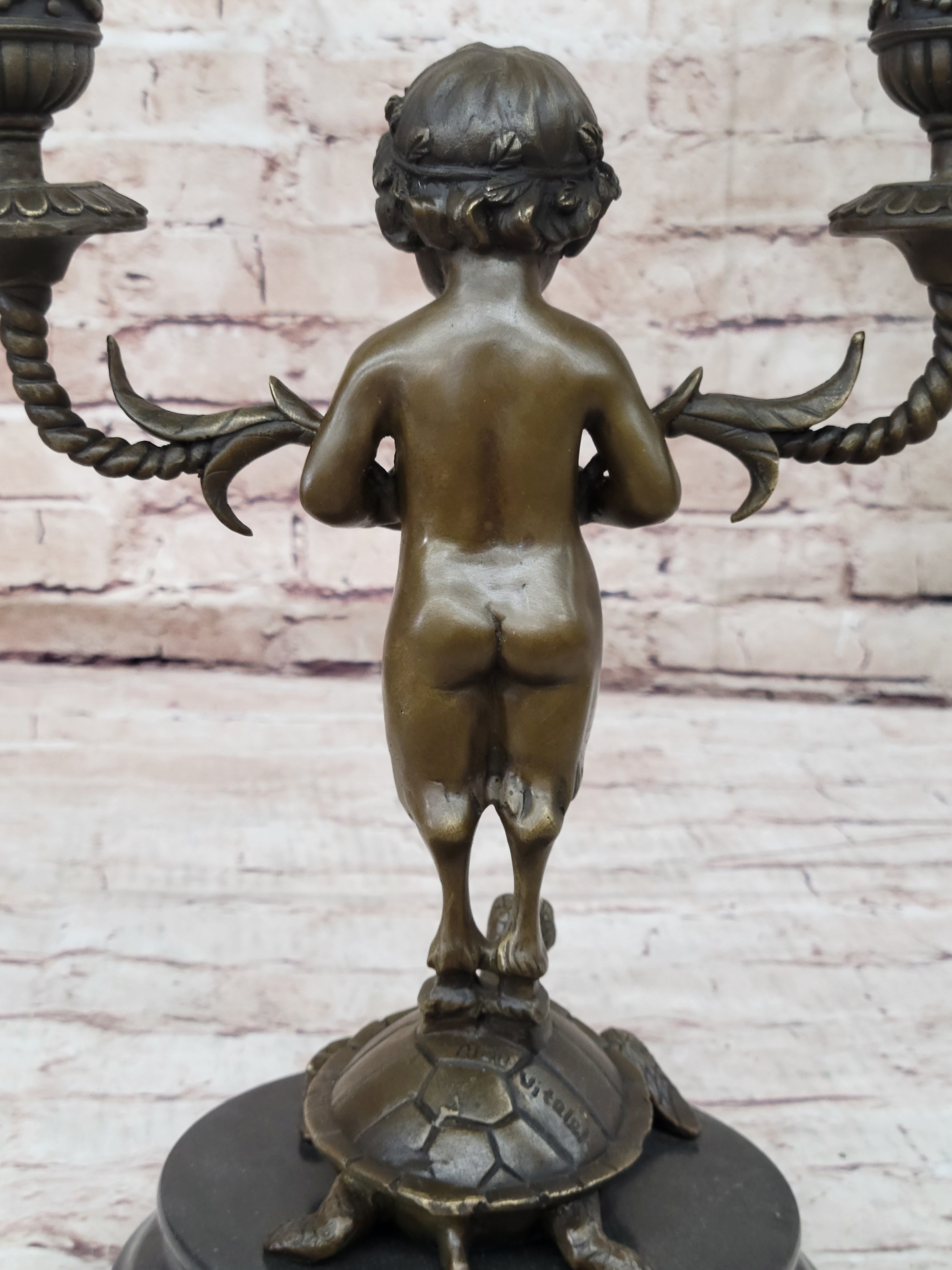 Baby Satyr Bronze Candelabra by Aldo Vitaleh