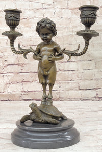 Baby Satyr Bronze Candelabra by Aldo Vitaleh