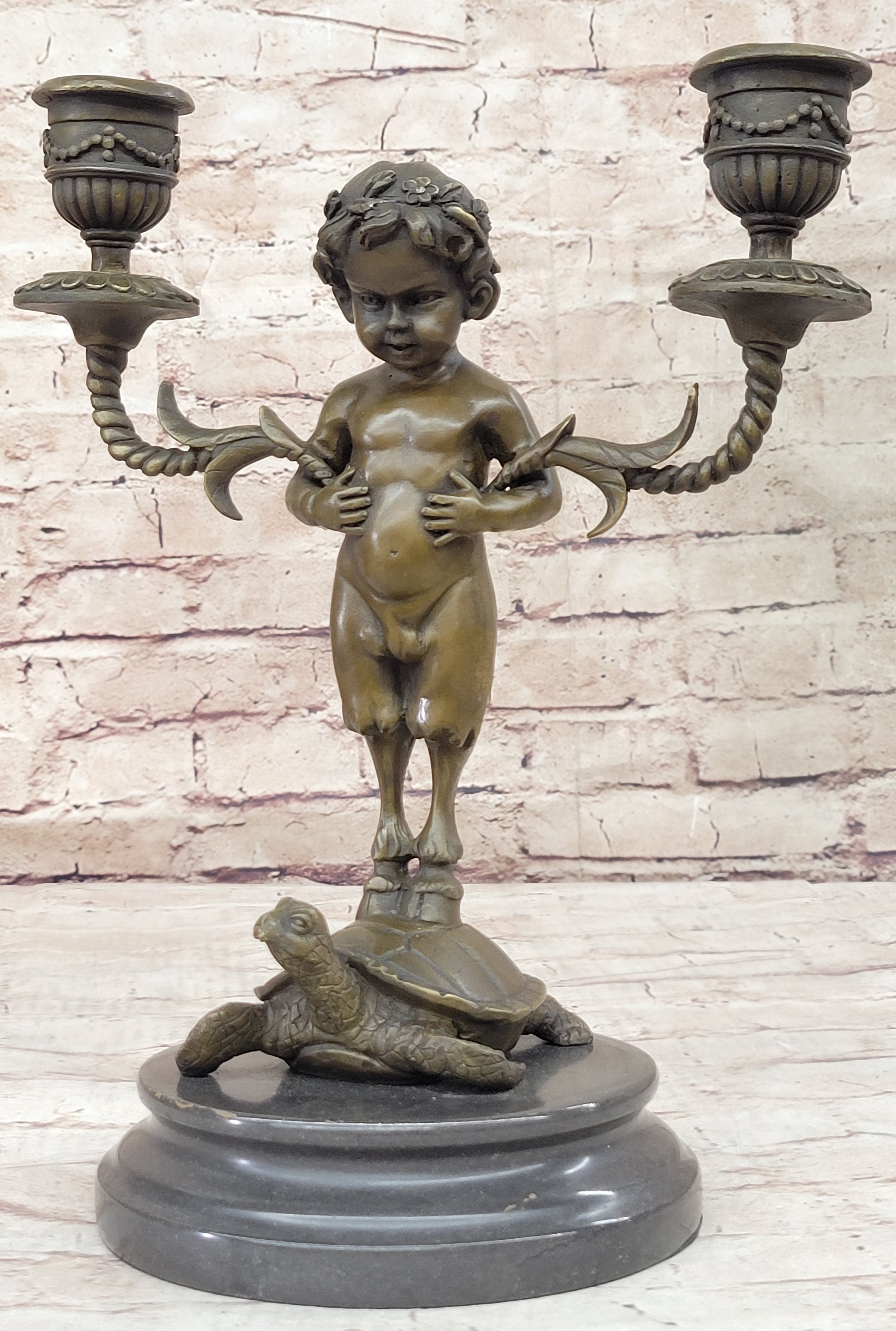 Baby Satyr Bronze Candelabra by Aldo Vitaleh