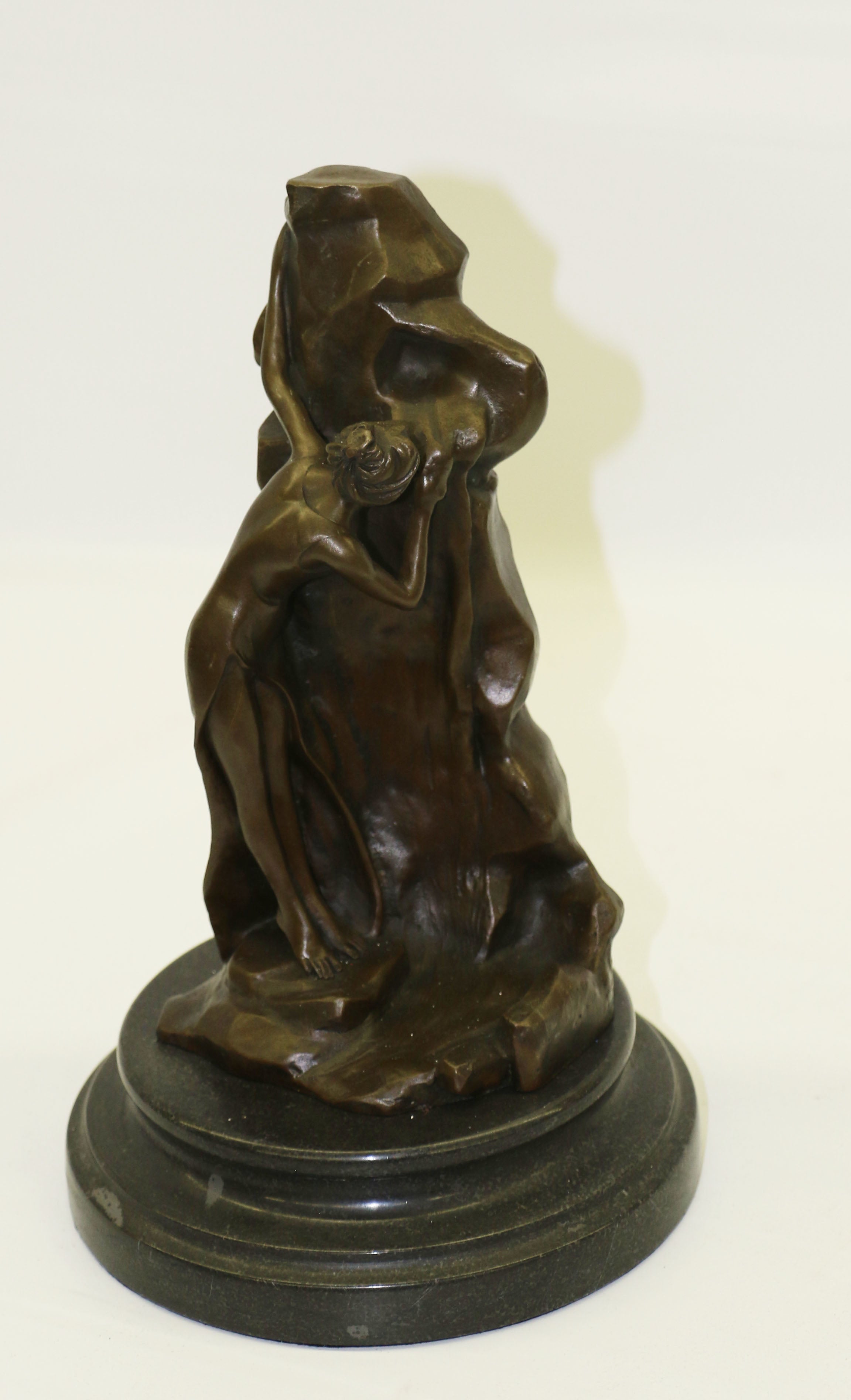 Sexy Goddess Behind a Wall Bronze Sculpture Marble Base Figure