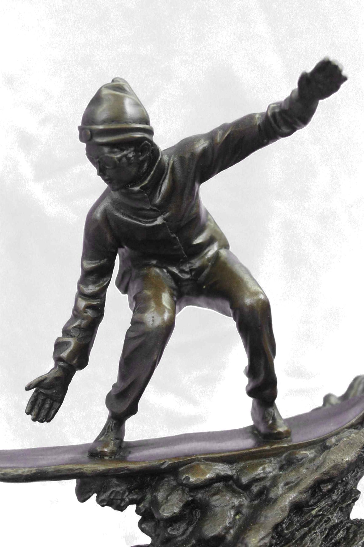 Real Bronze Marble Ski Snowboarder Winter Sport Sculpture