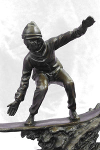Real Bronze Marble Ski Snowboarder Winter Sport Sculpture
