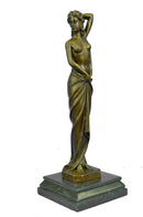 Art Deco Nude Female Signed Long Bronze Sculpture Figure