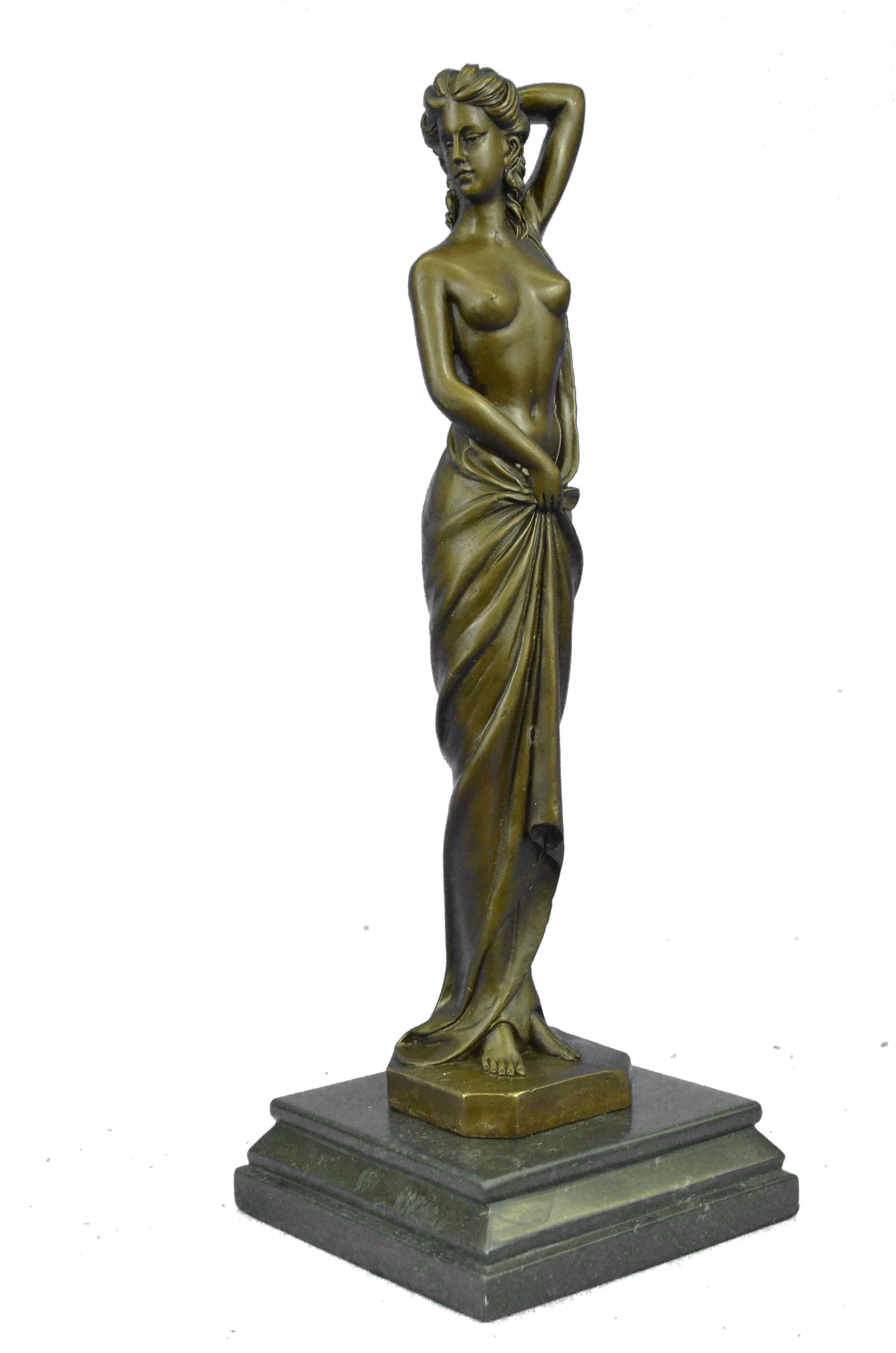 Art Deco Nude Female Signed Long Bronze Sculpture Figure