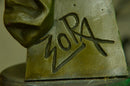 Art Nouveau Gold Patina Two Tone Woman Bronze Sculpture