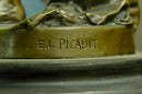 French Civil War Drummer Bronze Sculpture Marble Base