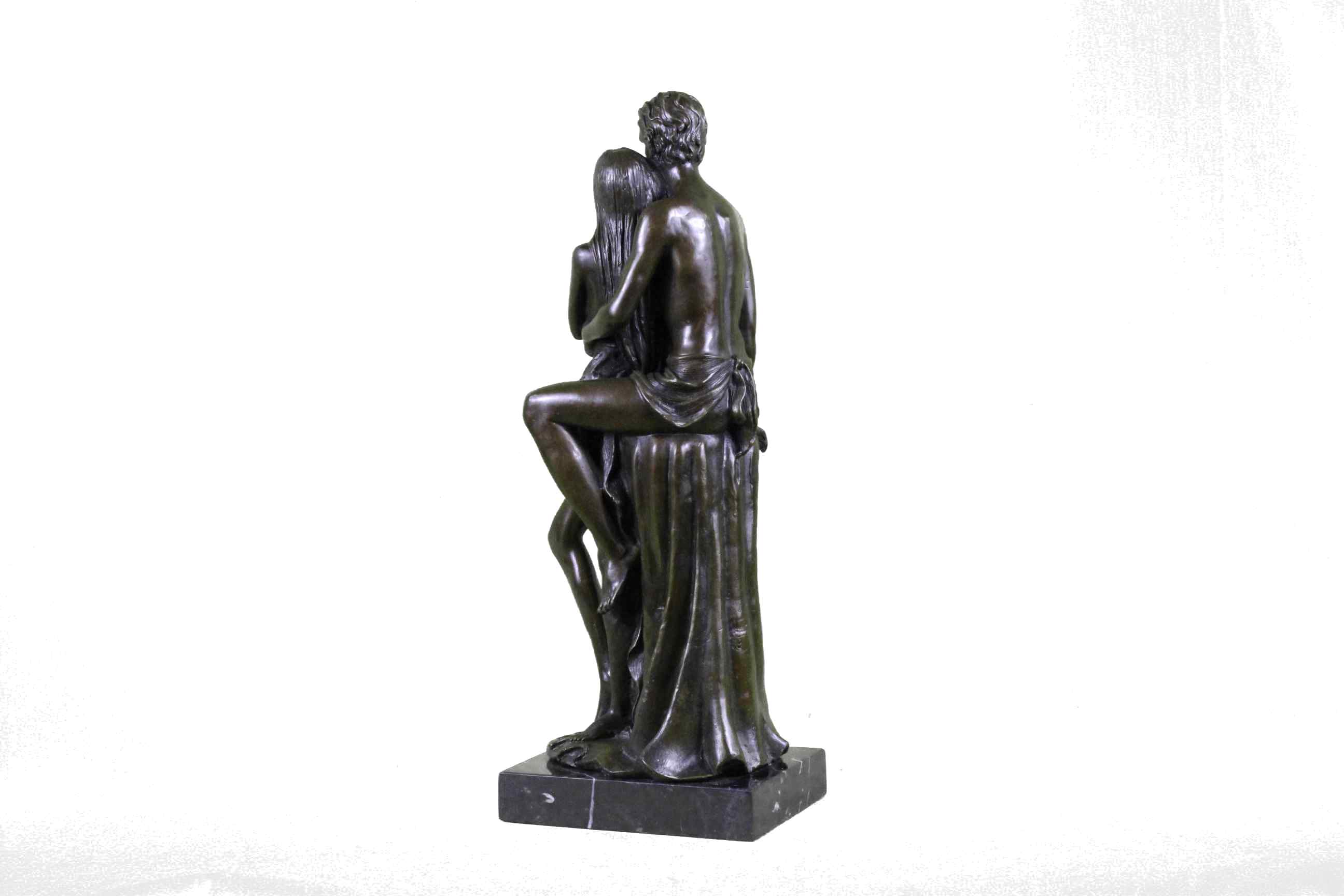 Superb HotCast Nude Couple Male Female Bonze Sculpture Marble Base Figure Statue