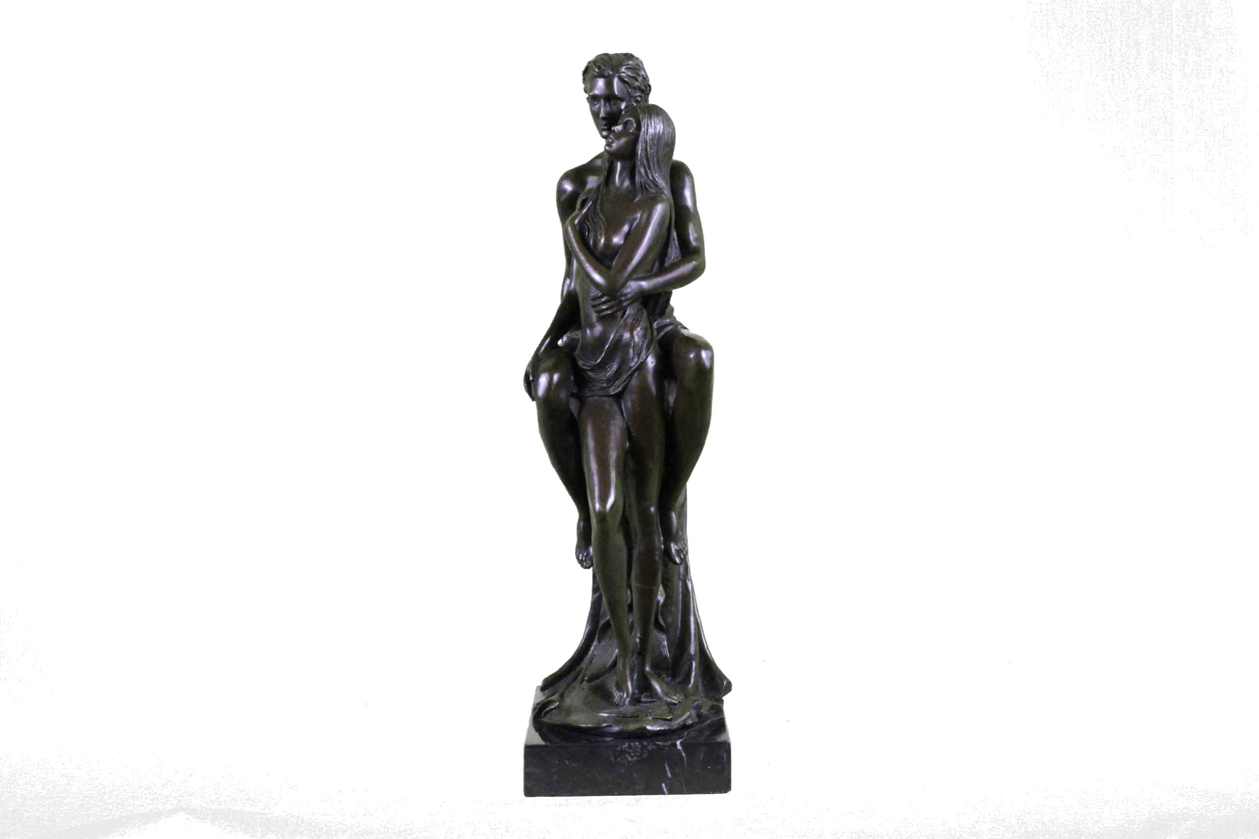 Superb HotCast Nude Couple Male Female Bonze Sculpture Marble Base Figure Statue