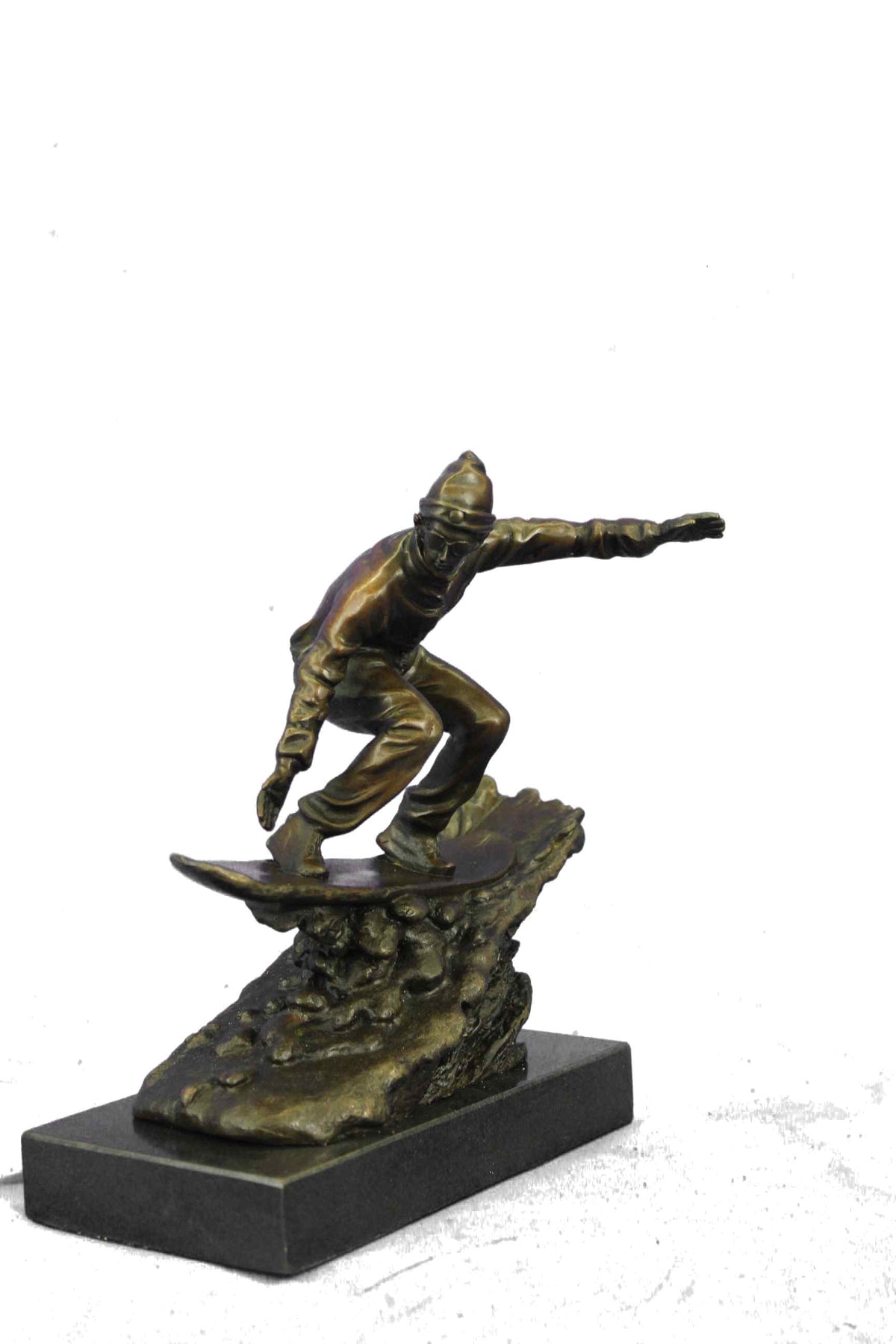 Real Bronze Marble Ski Snowboarder Winter Sport Sculpture