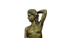 Art Deco Nude Female Signed Long Bronze Sculpture Figure