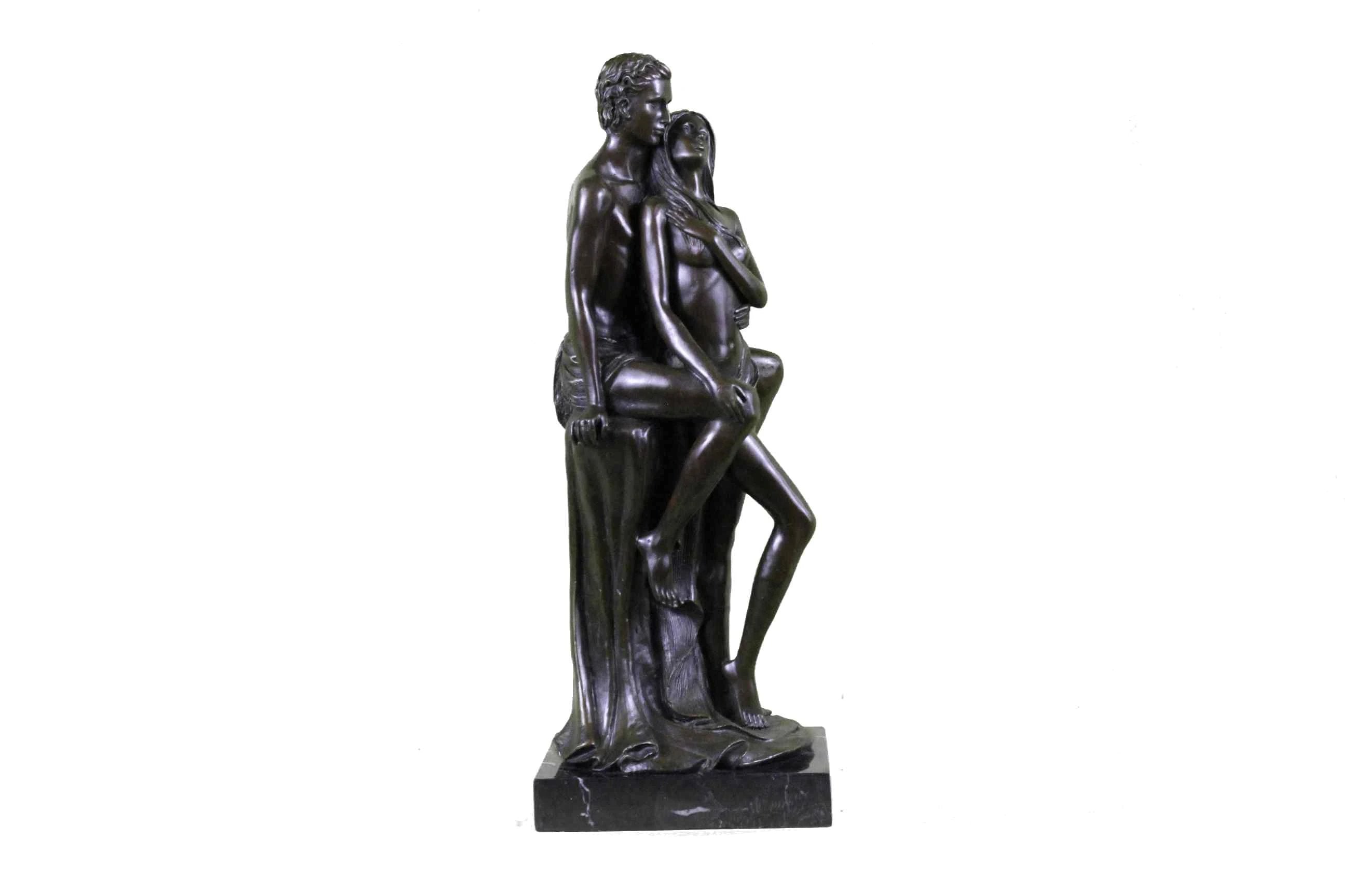 Superb HotCast Nude Couple Male Female Bonze Sculpture Marble Base Figure Statue
