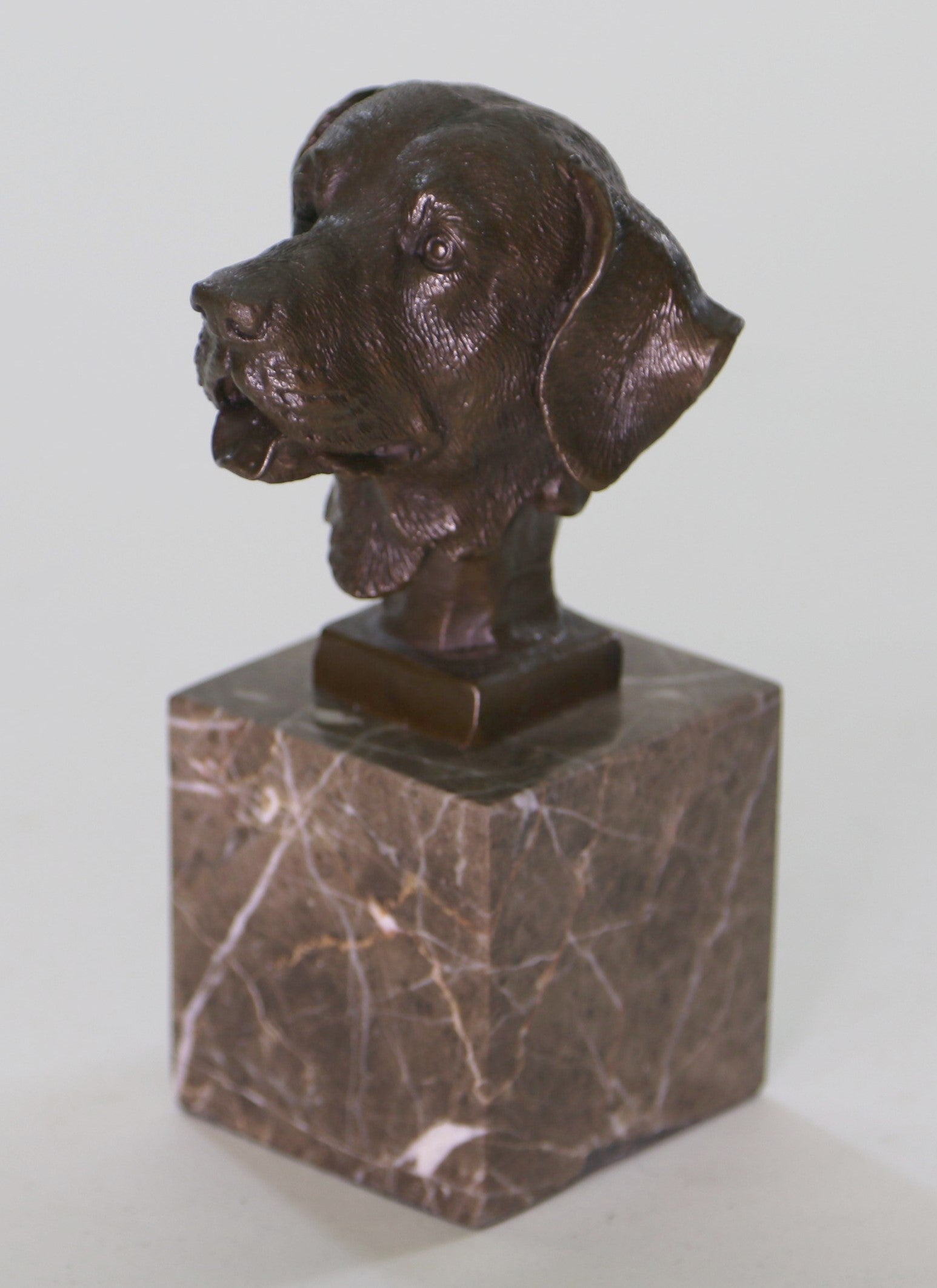 Labrador Retriever Head Bust Bronze Sculpture Marble Base Book End