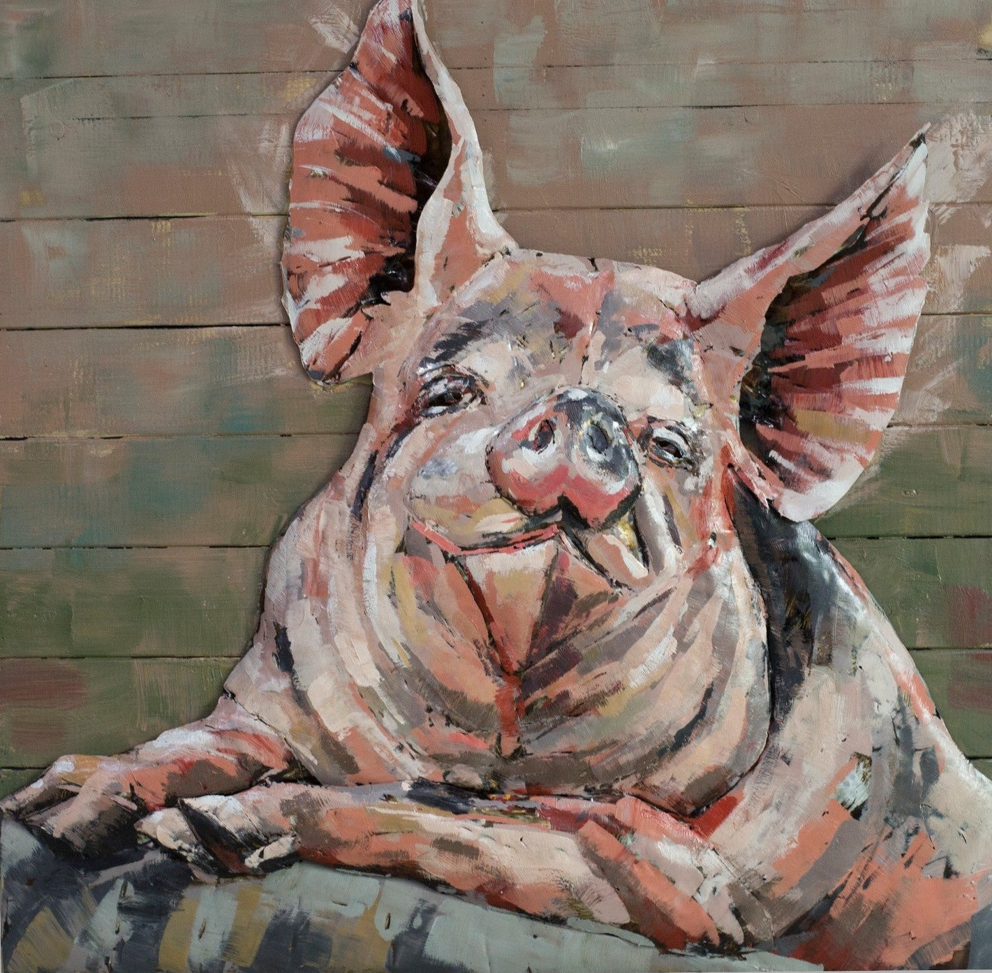 3D Pig Wall Art Metal Cutout Wood Canvas