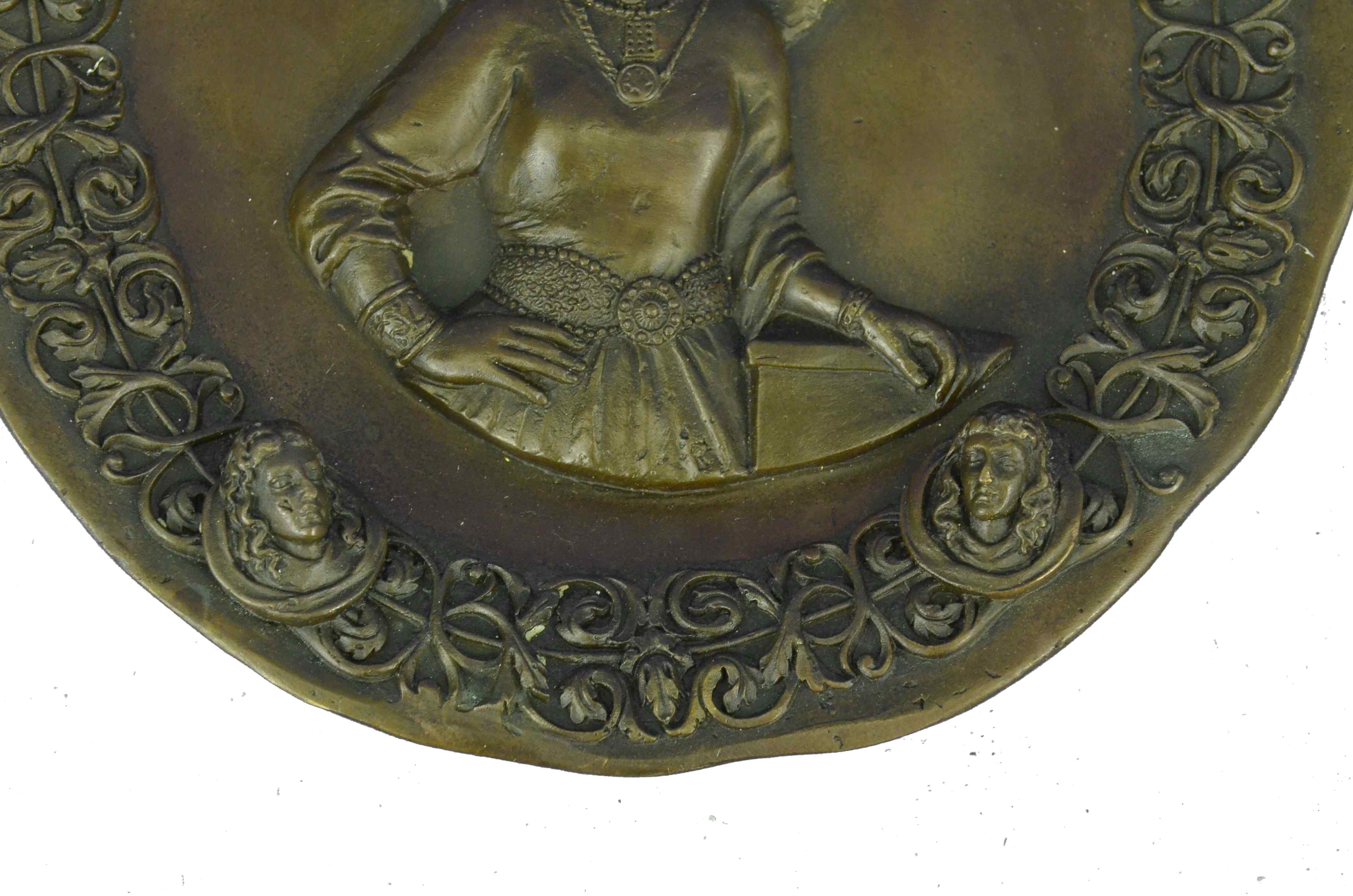 Young Queen Elizabeth II Bas Relief Bronze Sculpture