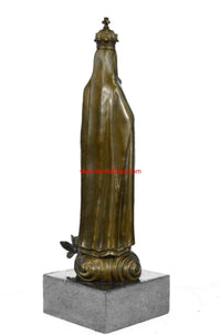 Bronze Art Metal Sculpture Crowned Virgin Mary Bird NR