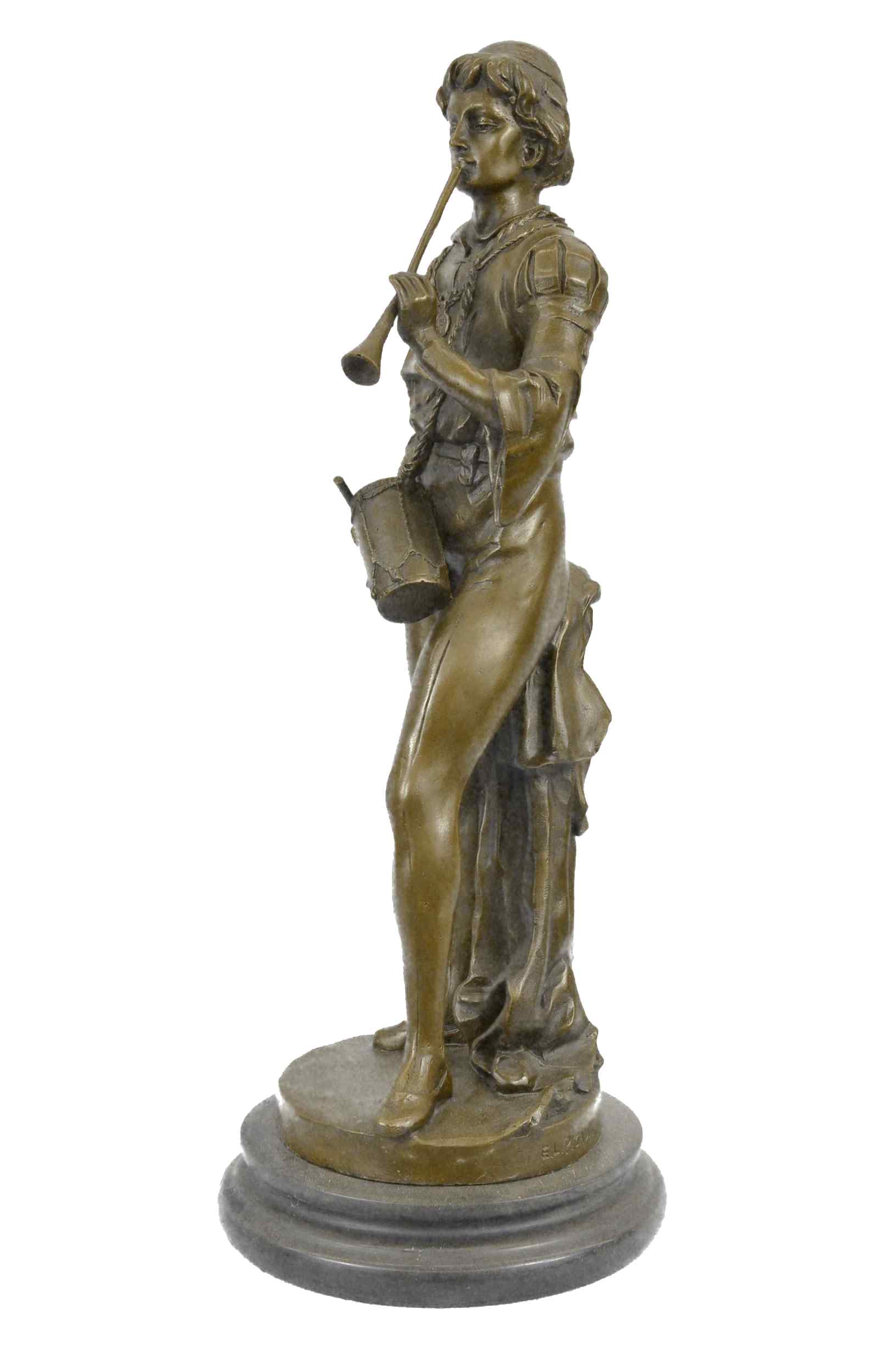 French Civil War Drummer Bronze Sculpture Marble Base