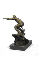 Real Bronze Marble Ski Snowboarder Winter Sport Sculpture