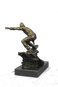 Real Bronze Marble Ski Snowboarder Winter Sport Sculpture