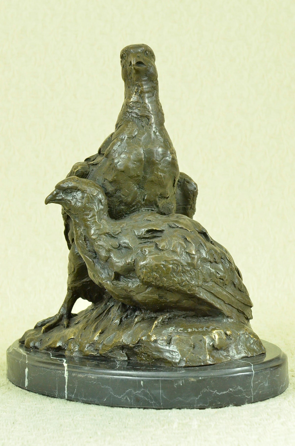 Signed Original 100% Real Bronze Two Baby Eagles Sculpture