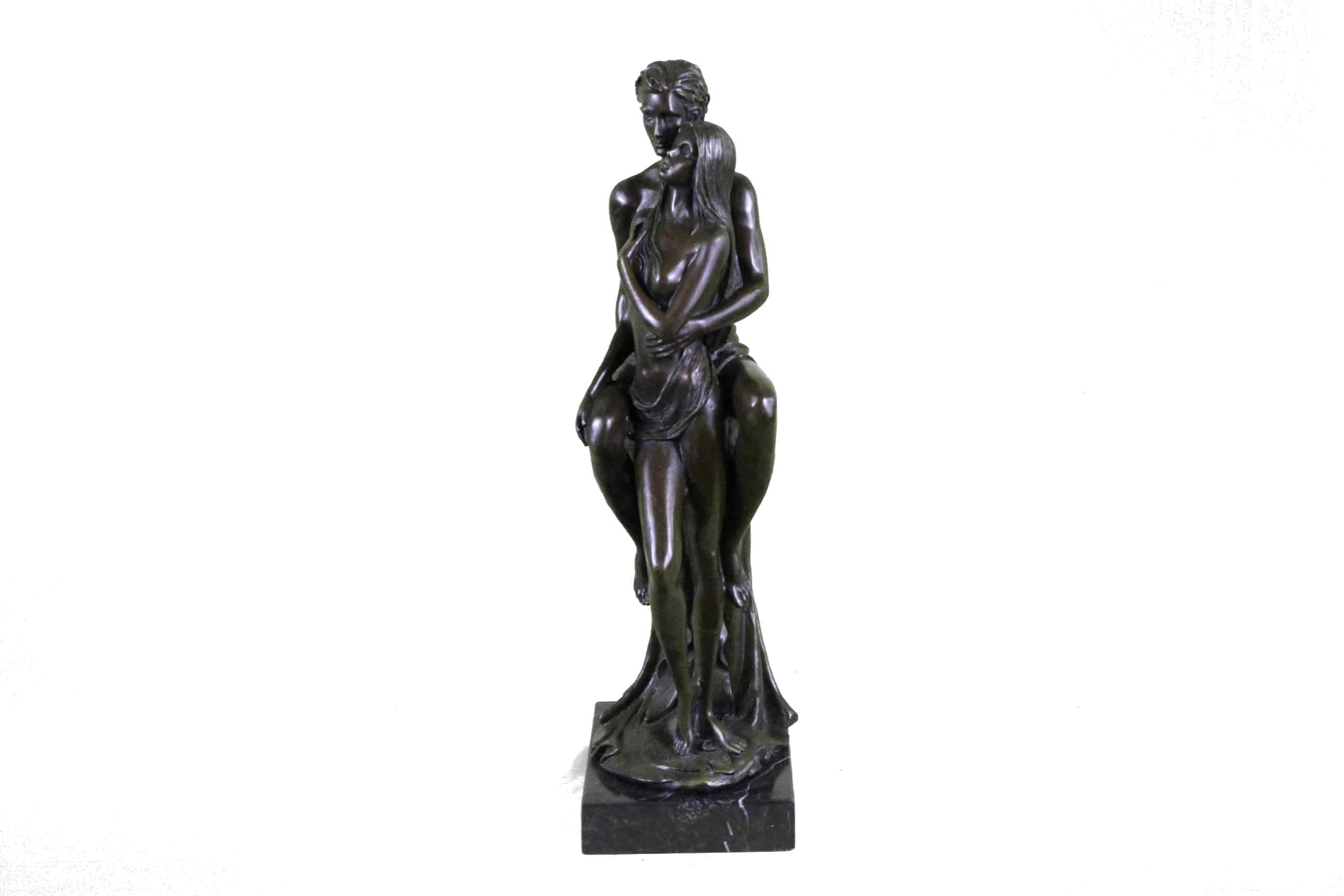 Superb HotCast Nude Couple Male Female Bonze Sculpture Marble Base Figure Statue