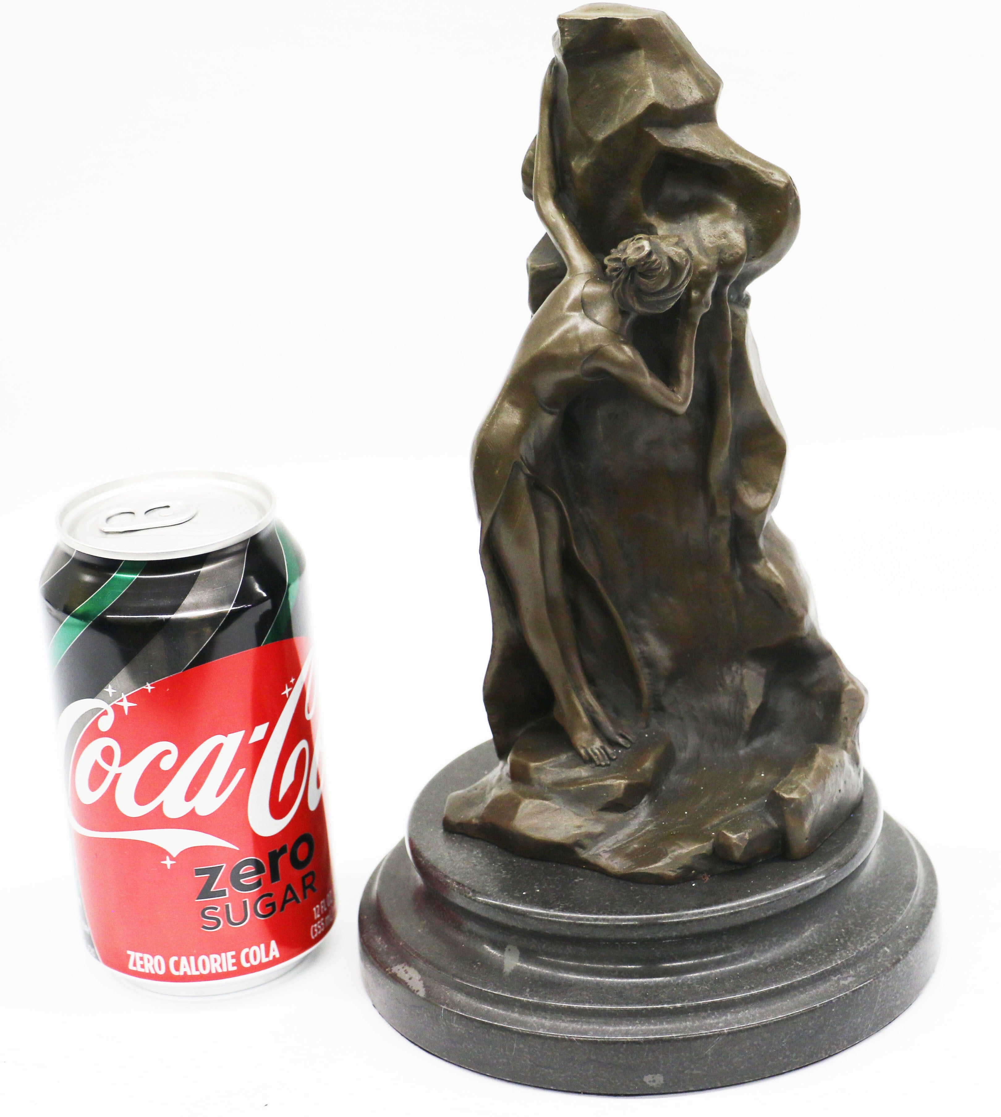 Sexy Goddess Behind a Wall Bronze Sculpture Marble Base Figure
