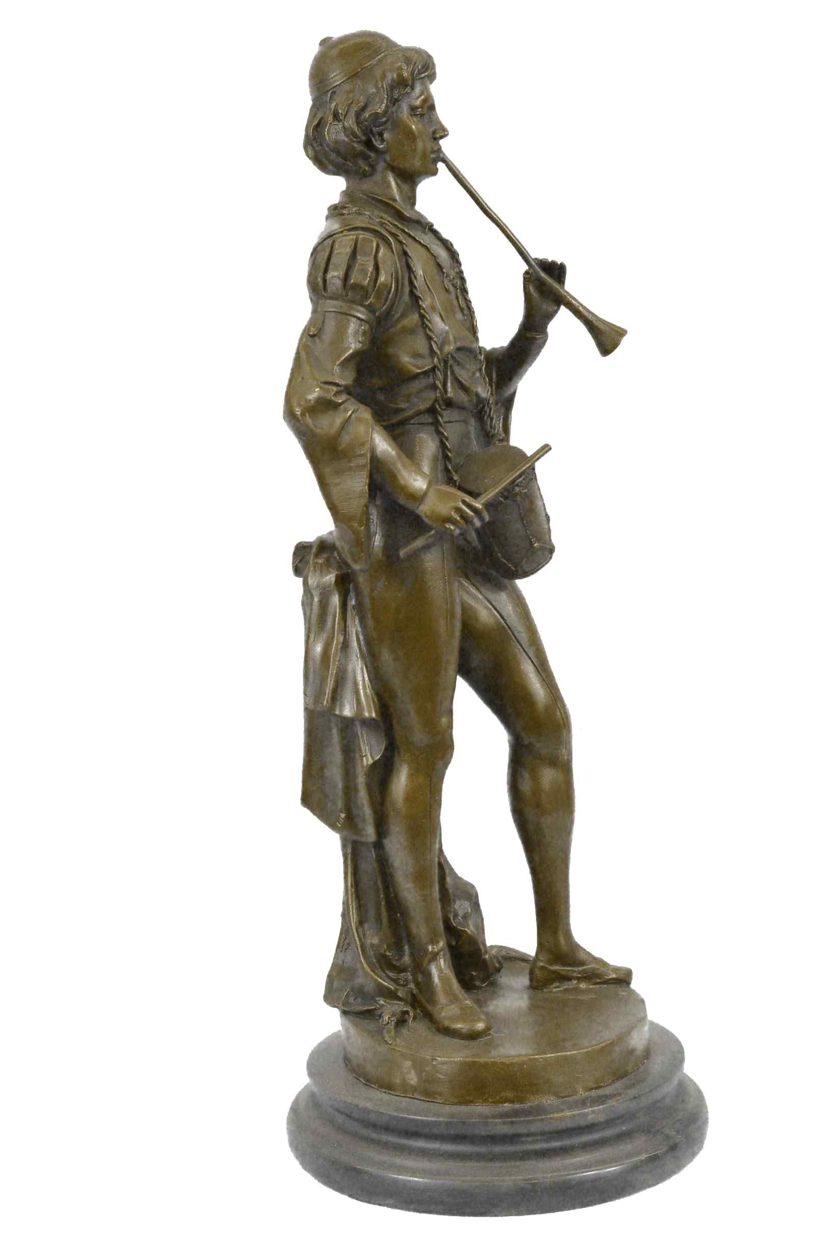 French Civil War Drummer Bronze Sculpture Marble Base