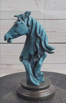 Abstract Horse Head Bust Bronze Sculpture Blue Green Patina