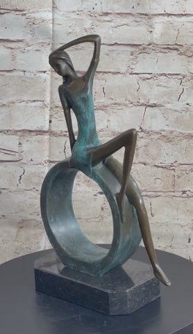 ''Abstract Bronze Sexy Girl- The Sitting One II - signed by Artist Collet Statue