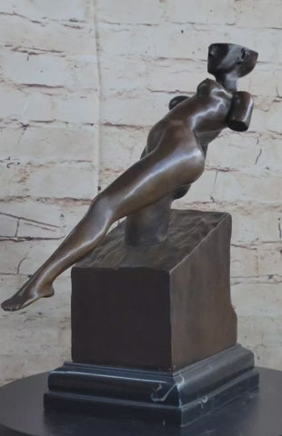 Abstract Surrealism Modern Art Sculpture of Nude Partial Female Figure on Marble Base