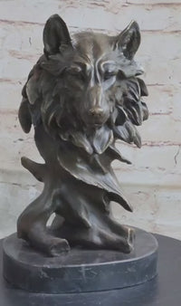 Abstract Bronze Wolf Head Bust Sculpture Signed 12" x 7"
