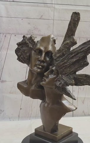 Abstract Bronze Metal Bust Sculpture of Couple Romance Art