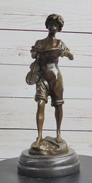 100% Solid Bronze Sculpture Boy and Violin