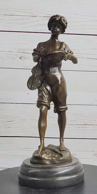 100% Solid Bronze Sculpture Boy and Violin
