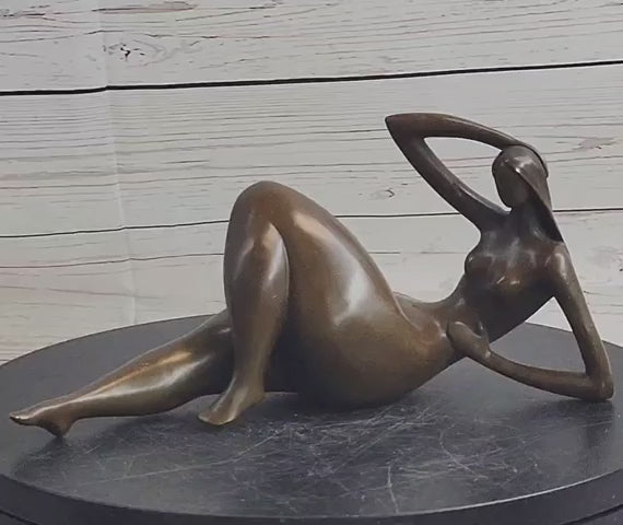 Abstract Reclining Woman Bronze Sculpture by Mario Nick