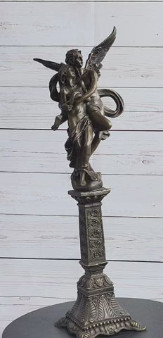 19'' Tall Nude Male Angel Carries Girl Mythical Deco Bronze Sculpture Art Nouveau