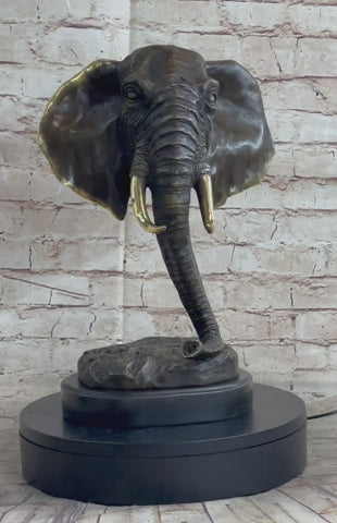 Abstract Floating Elephant Head Bust Bronze Art Africa