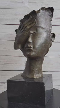 Abstract Surrealist Bust Face w/ Hand Bronze Salvador Dali