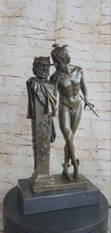A Secret from on High after Hyppolite Moulin Mercury Hermes Bronze Statue Sculpture 17" x 10"